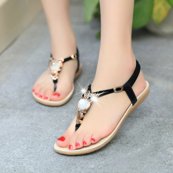 Rhinestone Cream Thong Sandals Beaded Flat Shoes